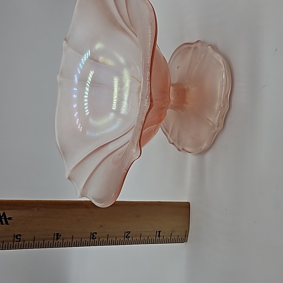 Pink scalloped stretch glass footed compote - Picture 9 of 11